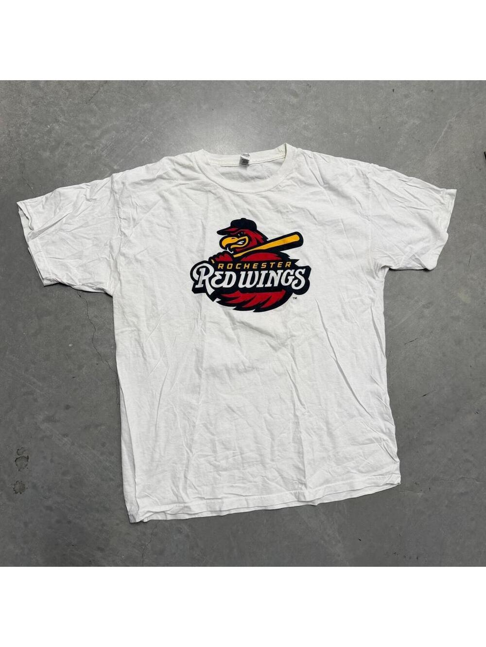 Y2K Men's White Rochester Red Wings Minor MLB Baseball Tee XL